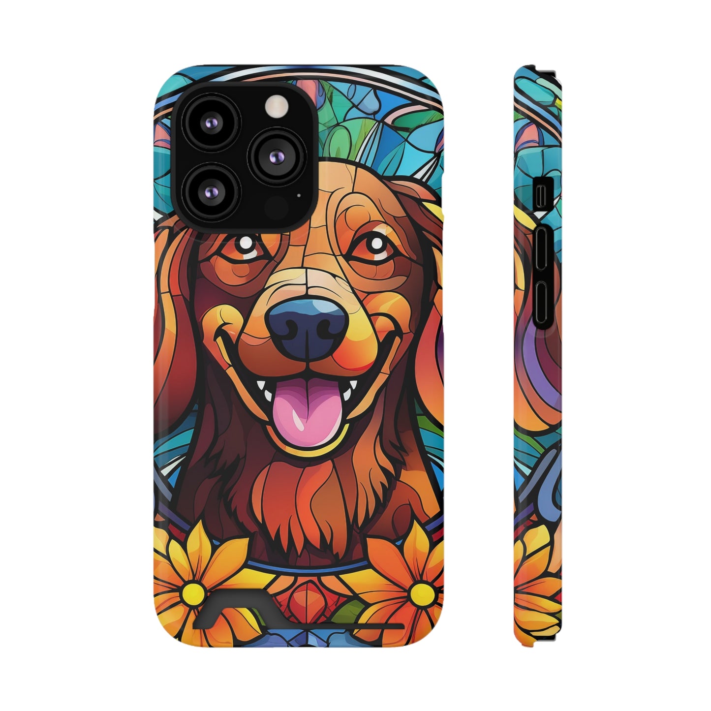 Stained Glass Dachshund Phone Case, Trendy Wallet Case for Dog Lovers, Cute Card Holder Cover