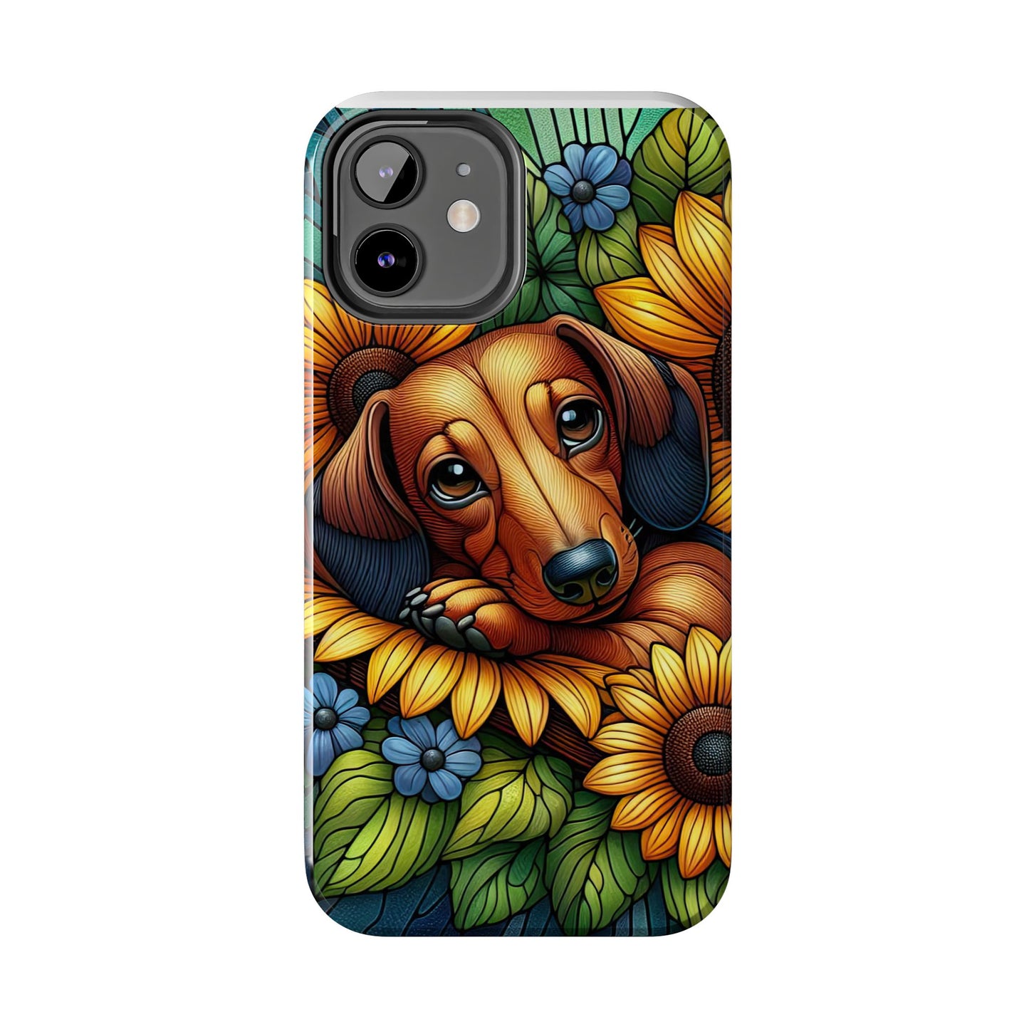 Cute Dachshund Phone Case Dog Lover Gift Tough Phone Cover Doxie Stained Glass