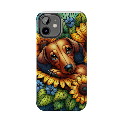 Cute Dachshund Phone Case Dog Lover Gift Tough Phone Cover Doxie Stained Glass