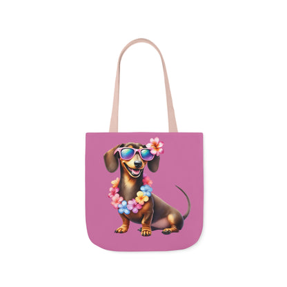 Dog Lover's Canvas Tote Bag - Fun Dachshund Design, Beach, Travel Pet Hawaii Lei