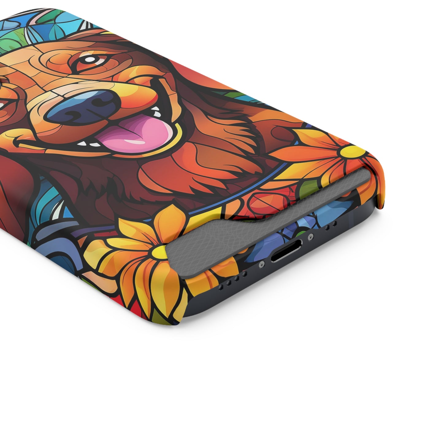 Stained Glass Dachshund Phone Case, Trendy Wallet Case for Dog Lovers, Cute Card Holder Cover