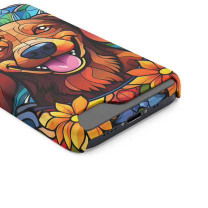 Stained Glass Dachshund Phone Case, Trendy Wallet Case for Dog Lovers, Cute Card Holder Cover