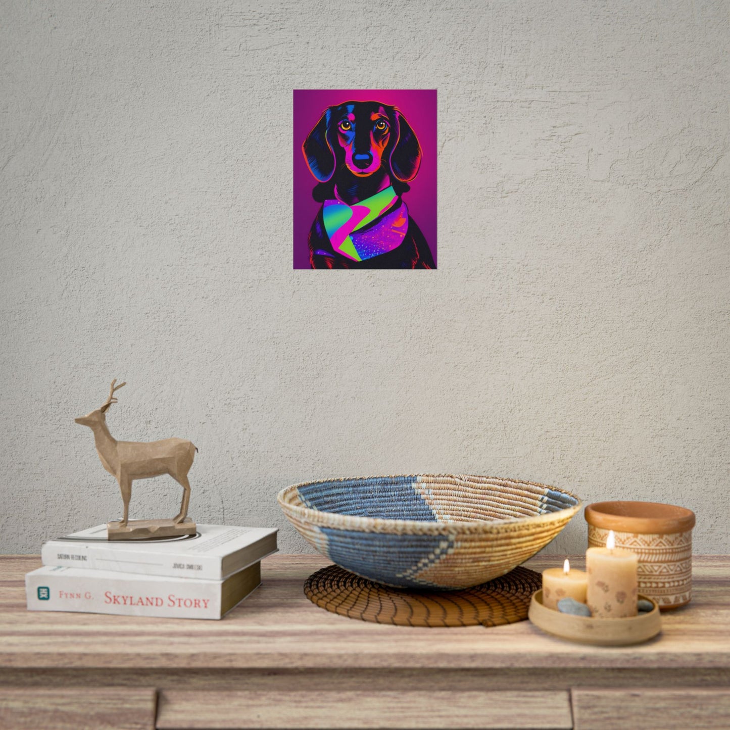 Neon Dachshund Poster Dog Wall Art Print, Animal Lover Blacklight Kids Room Decoration
