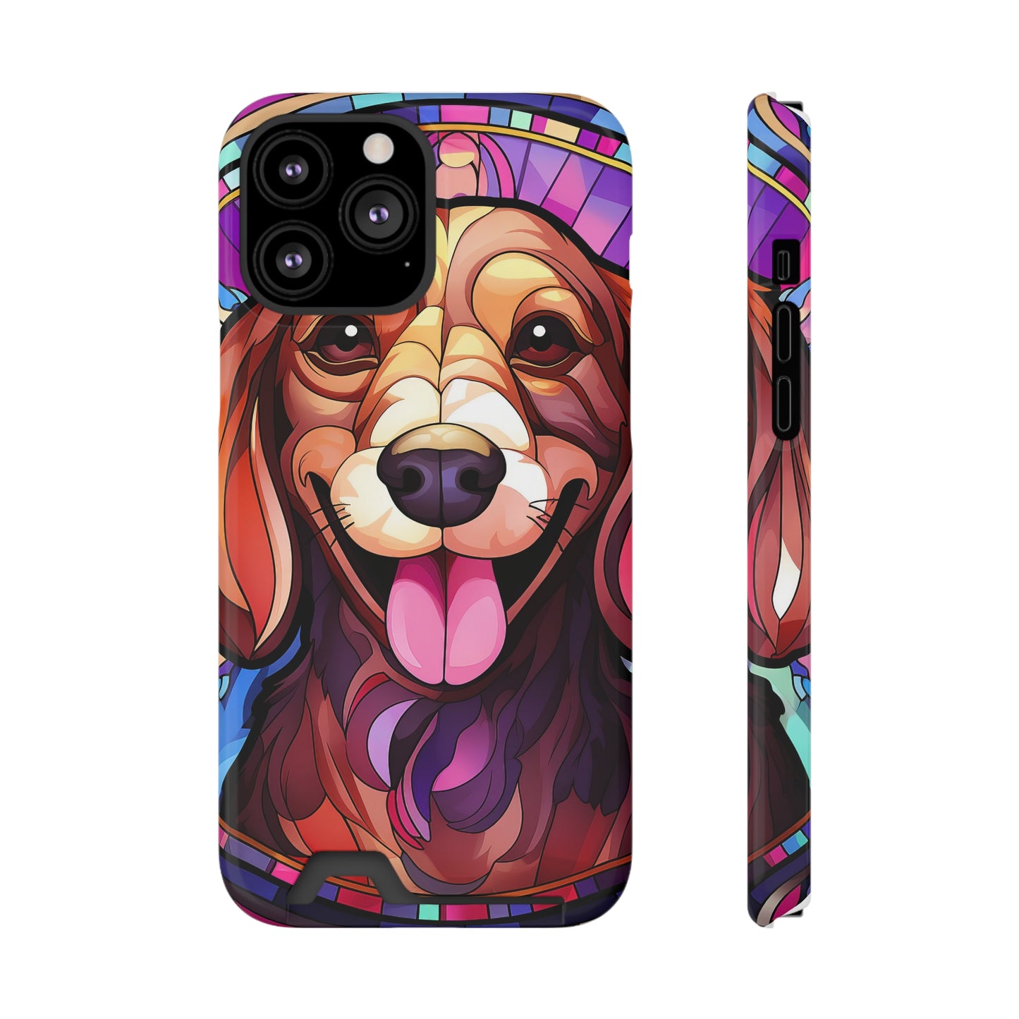 Stained Glass Dachshund Phone Case, Trendy Wallet Case for Dog Lovers, Cute Card Holder Cover