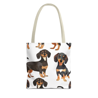 Black and Tan Dachshund Puppy Tote Bag Bright and Cheerful Weiner Doxie Patterned