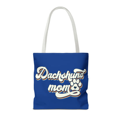 Navy Blue Dachshund Puppy Tote Bag Bright and Cheerful Weiner Doxie
