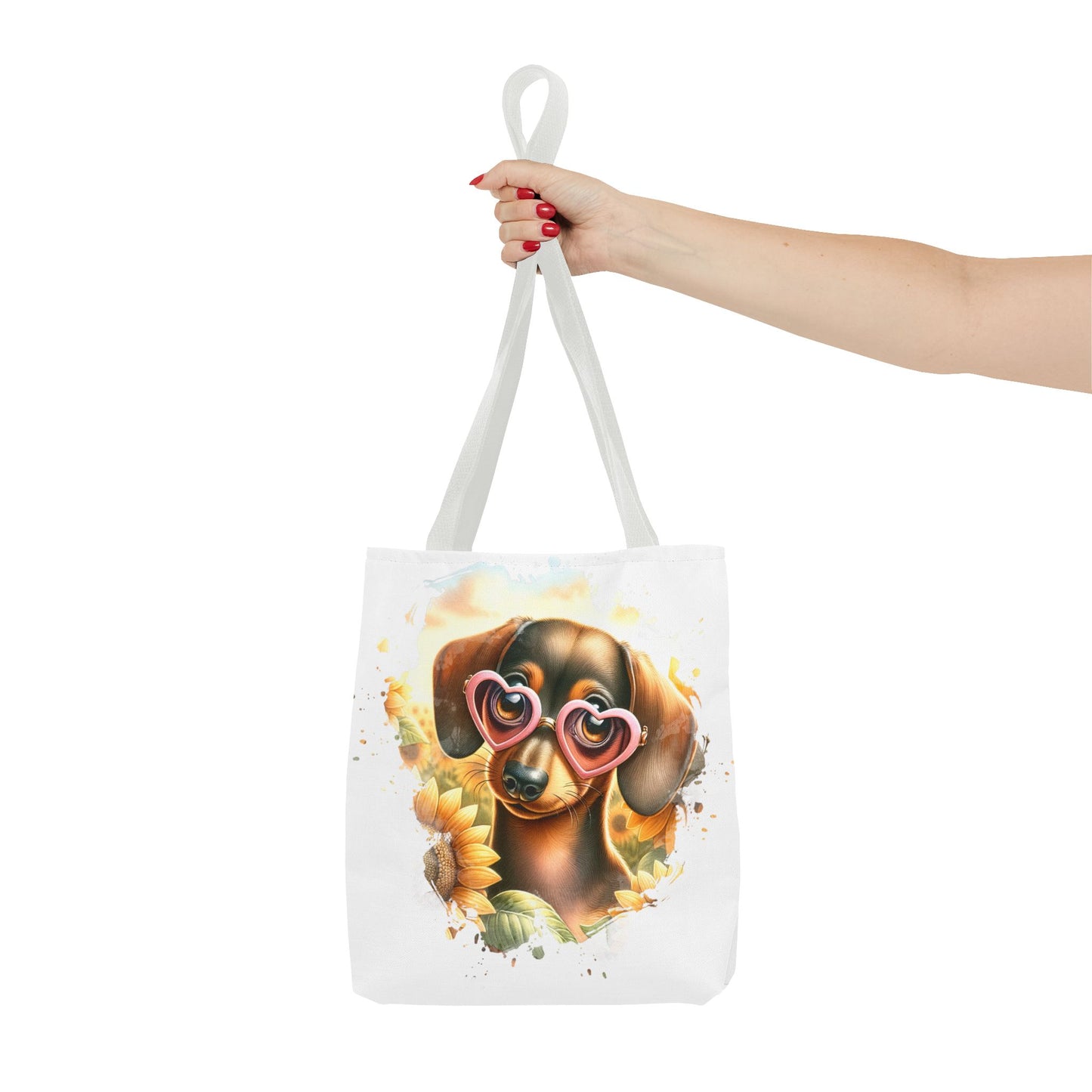 Adorable Red Dachshund Puppy Tote Bag Bright and Cheerful Weiner Sunflowers