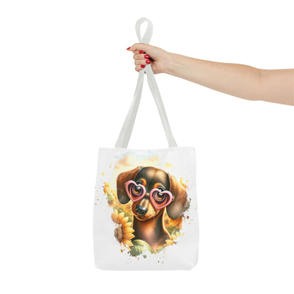 Adorable Red Dachshund Puppy Tote Bag Bright and Cheerful Weiner Sunflowers