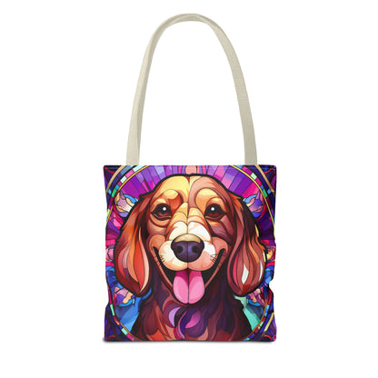 Stained Glass Red Dachshund Puppy Tote Bag Bright and Cheerful Weiner