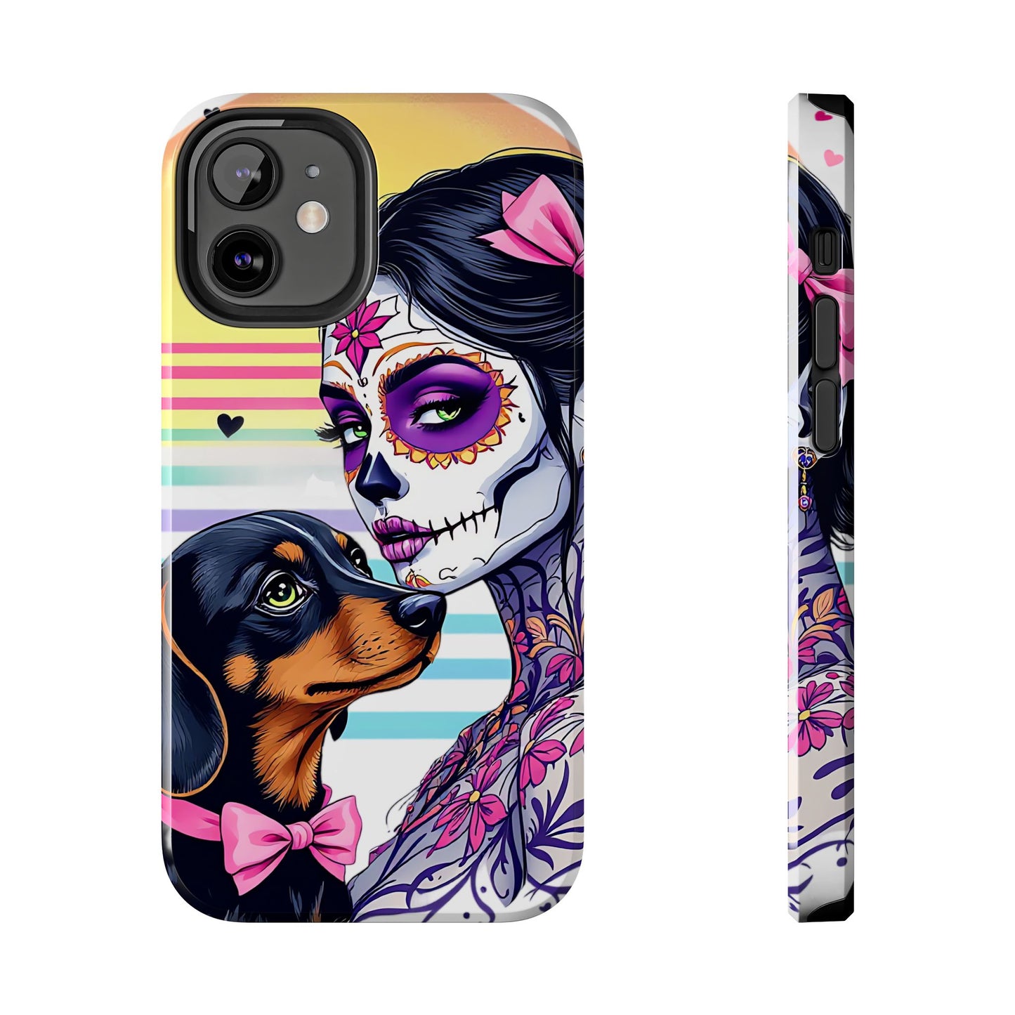 Cute Dachshund Phone Case Dog Lover Gift Tough Phone Cover Doxie Skull
