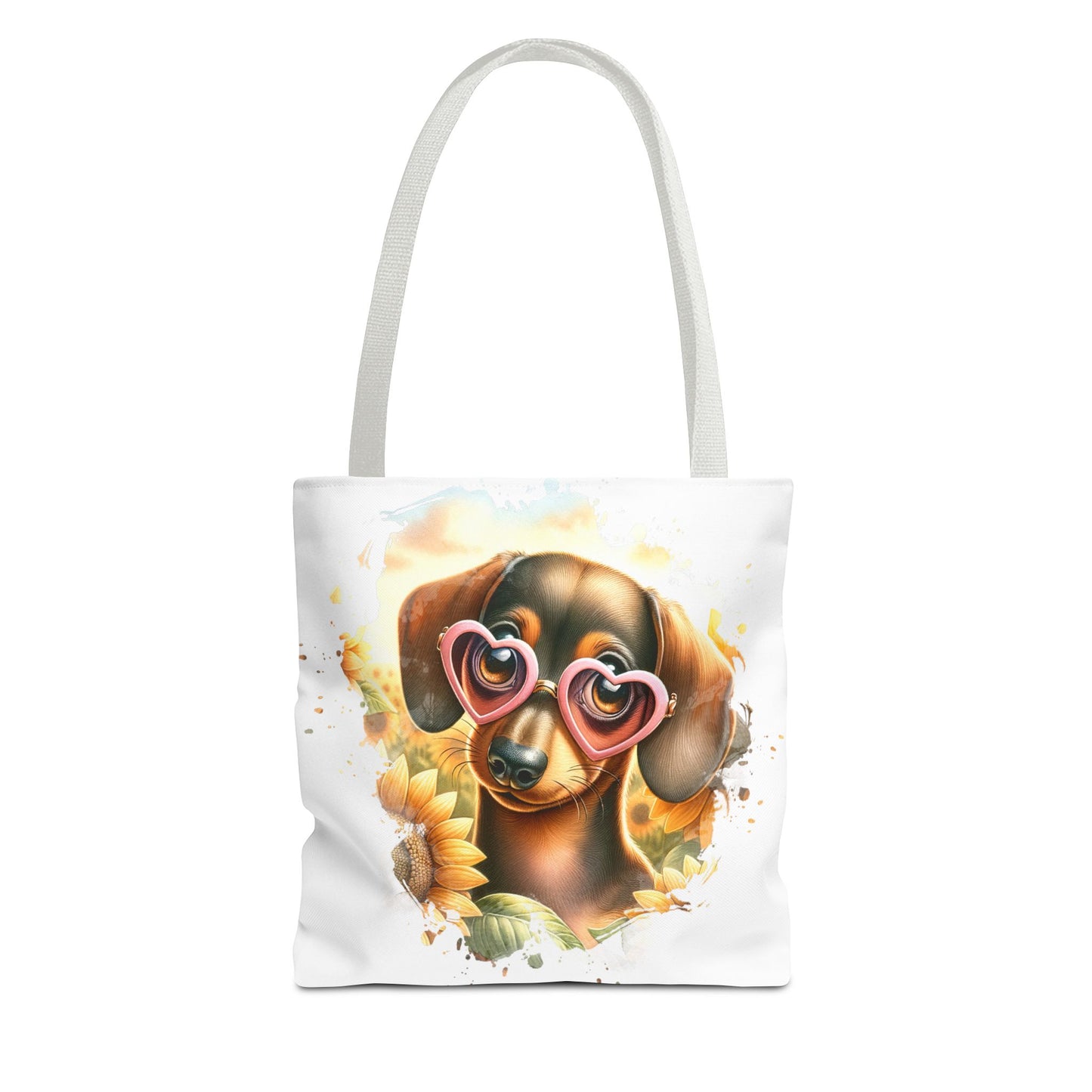 Adorable Red Dachshund Puppy Tote Bag Bright and Cheerful Weiner Sunflowers