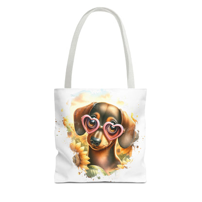 Adorable Red Dachshund Puppy Tote Bag Bright and Cheerful Weiner Sunflowers