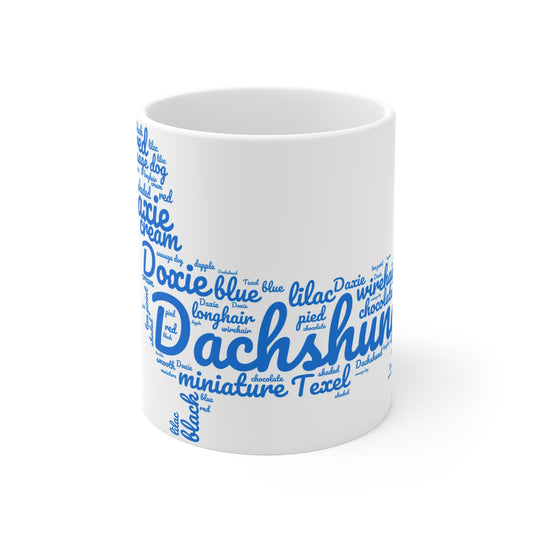 Blue Letters Dachshund Mug Cute Dog Lover Gift, Fun Coffee Cup Weiner Dog