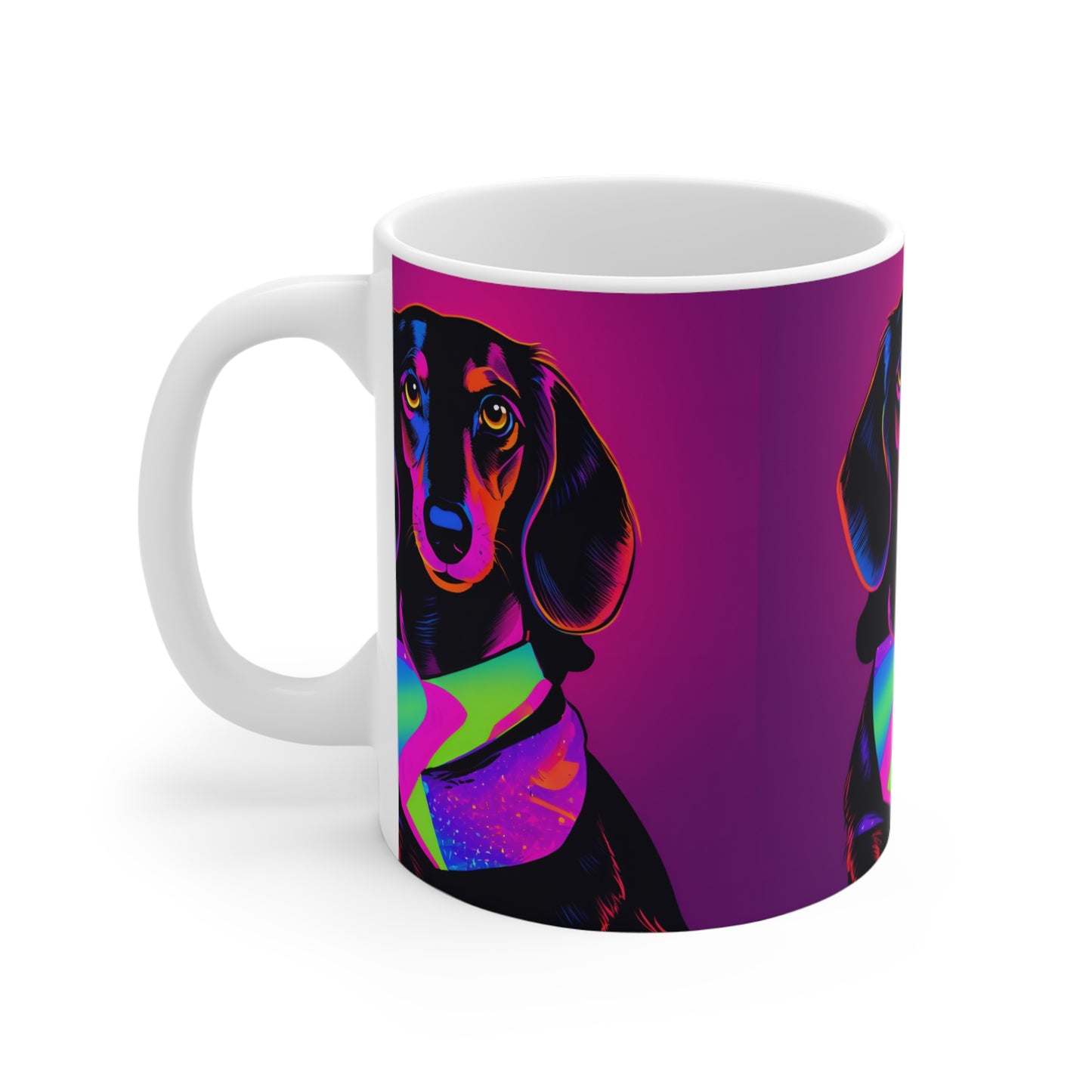 Neon Colorful Dachshund Mug, Cute Dog Lover Gift, Fun Coffee Cup Weiner Dog