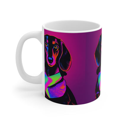 Neon Colorful Dachshund Mug, Cute Dog Lover Gift, Fun Coffee Cup Weiner Dog