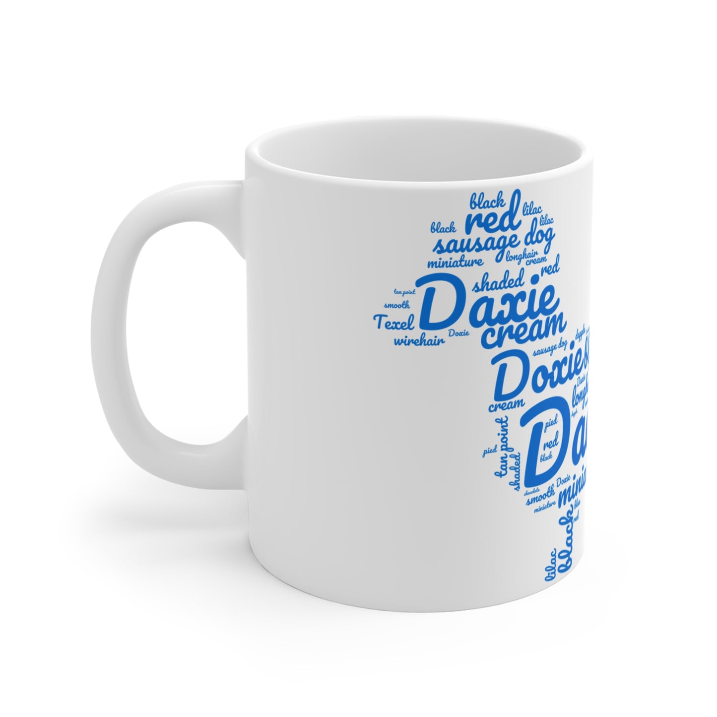 Blue Letters Dachshund Mug Cute Dog Lover Gift, Fun Coffee Cup Weiner Dog