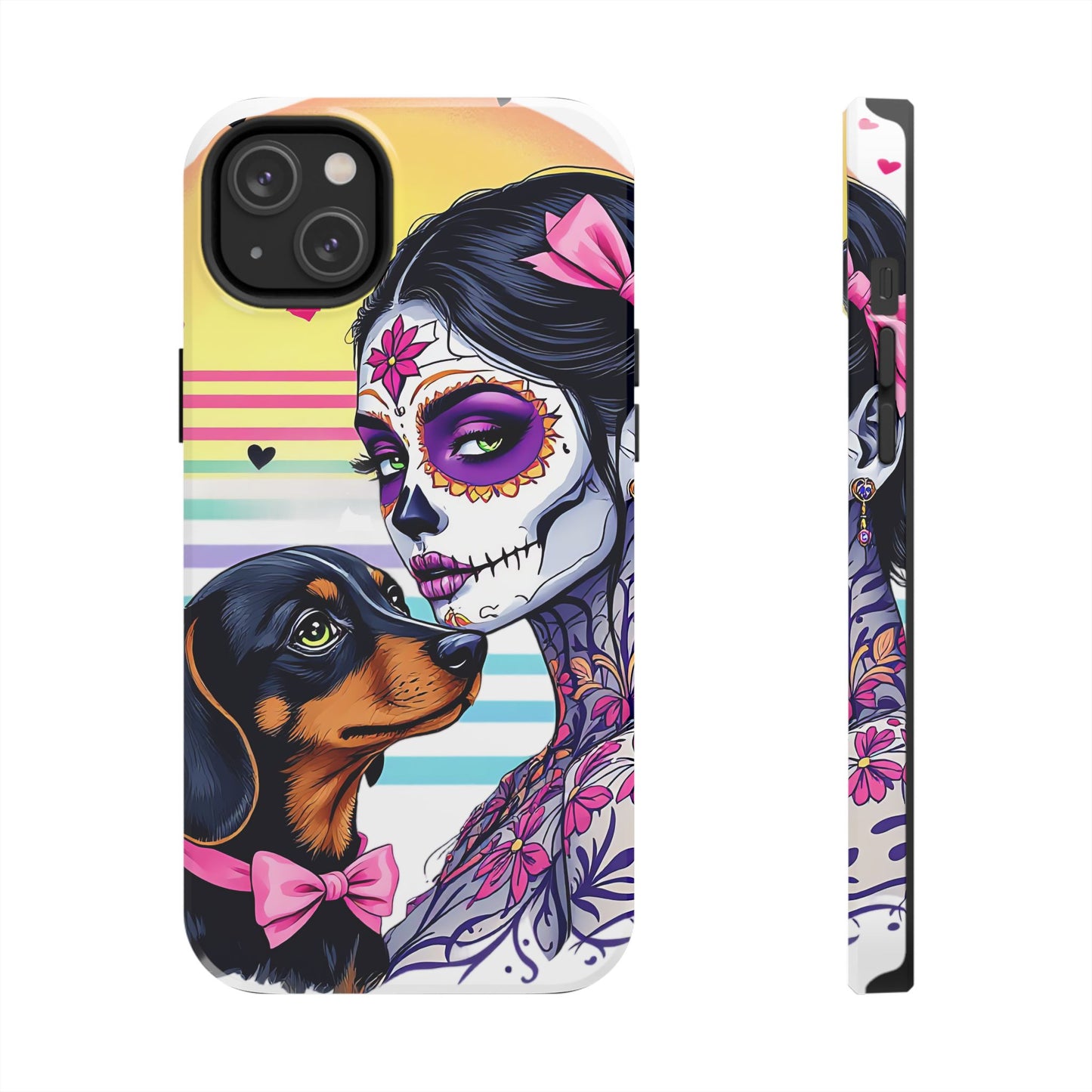 Cute Dachshund Phone Case Dog Lover Gift Tough Phone Cover Doxie Skull