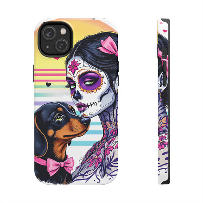 Cute Dachshund Phone Case Dog Lover Gift Tough Phone Cover Doxie Skull