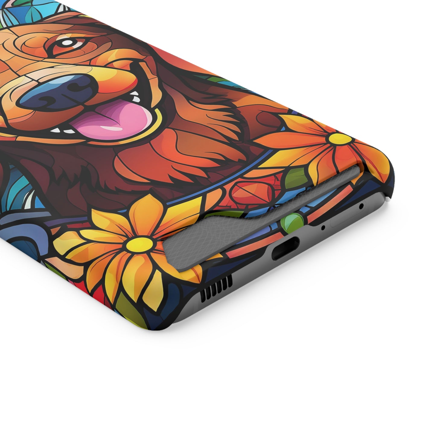 Stained Glass Dachshund Phone Case, Trendy Wallet Case for Dog Lovers, Cute Card Holder Cover