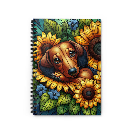 Dachshund Stained Glass Themed Spiral Notebook Perfect for Dog Lovers, Journaling, School Doxie