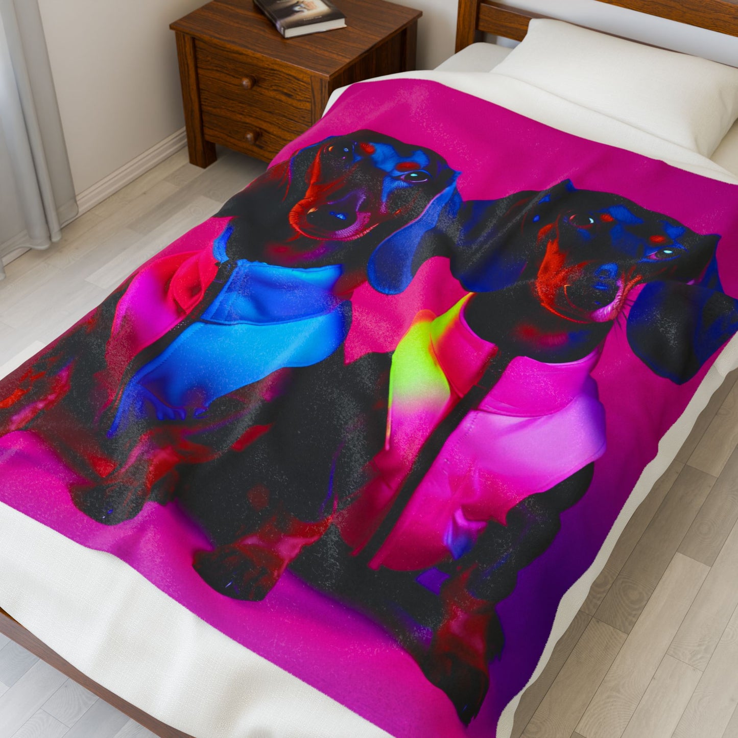 Vibrant Black Light Dachshund Blanket, Cozy Throw, Dog Lover Gift, Animal Print Bedding, Weiner Dog