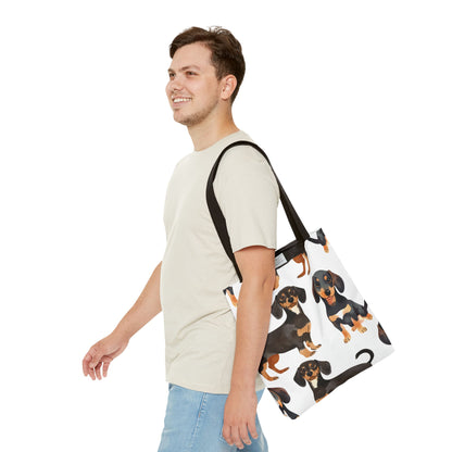 Black and Tan Dachshund Puppy Tote Bag Bright and Cheerful Weiner Doxie Patterned