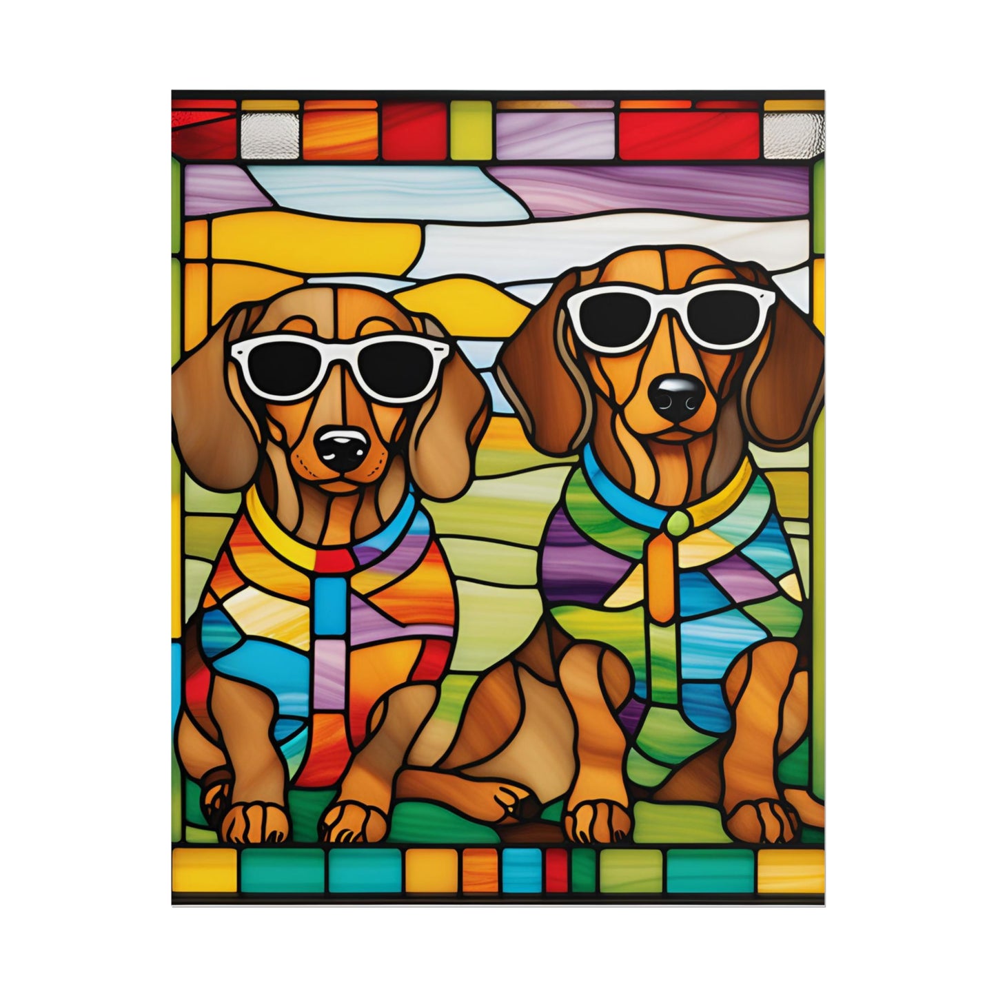Stained Glass Print Dachshund Poster Dog Wall Art Animal Lover Blacklight Kids Room Decoration