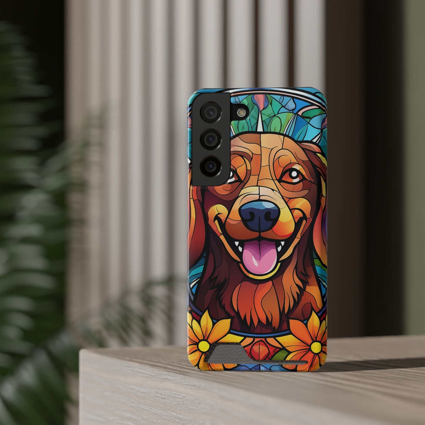 Stained Glass Dachshund Phone Case, Trendy Wallet Case for Dog Lovers, Cute Card Holder Cover