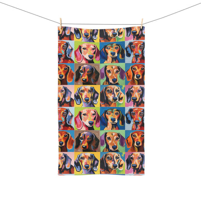 Dachshund Patterned Hand Towel, Cute Pet Bathroom Decor, Weiner Dog Tea Towel, Animal Lover Gift