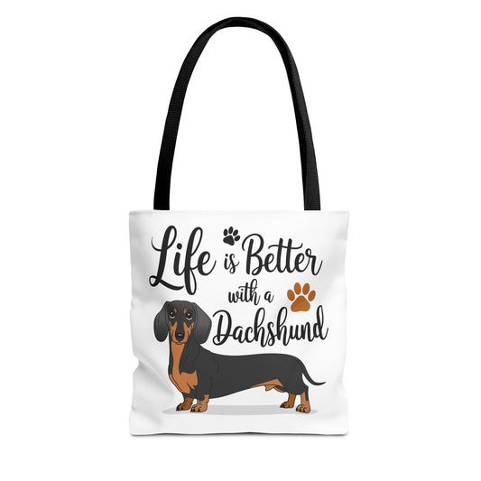 Black and Tan Dachshund Puppy Tote Bag Bright and Cheerful Weiner Doxie