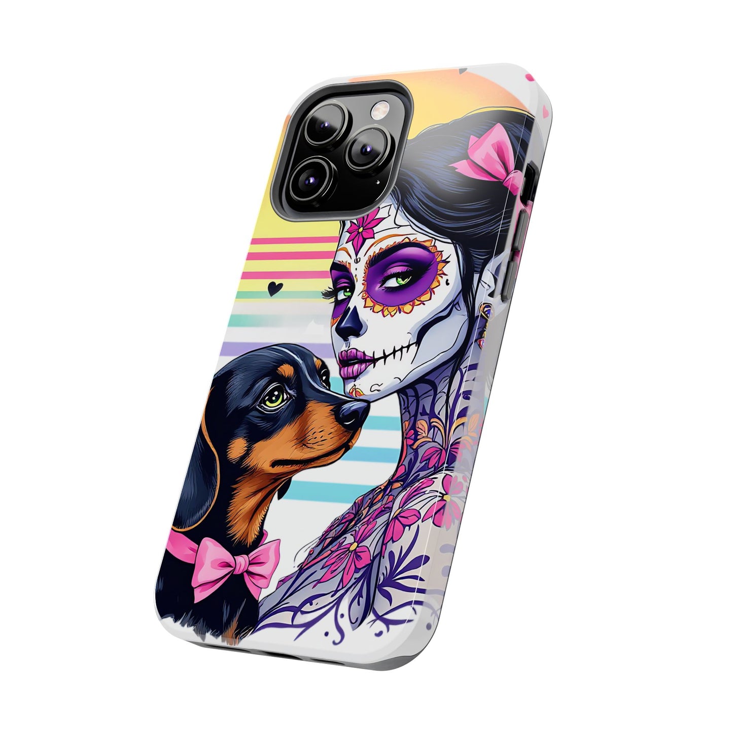 Cute Dachshund Phone Case Dog Lover Gift Tough Phone Cover Doxie Skull