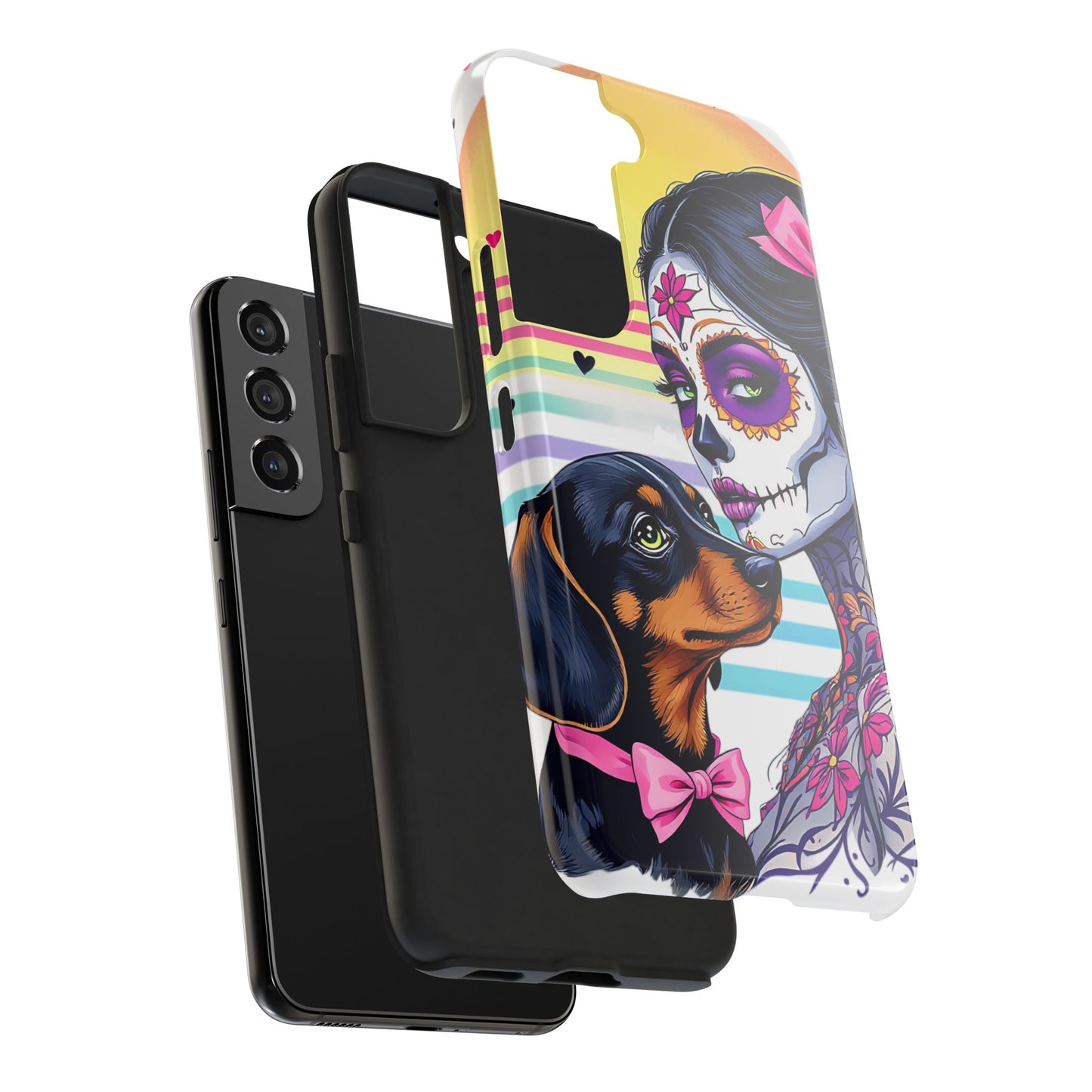 Cute Dachshund Phone Case Dog Lover Gift Tough Phone Cover Doxie Skull