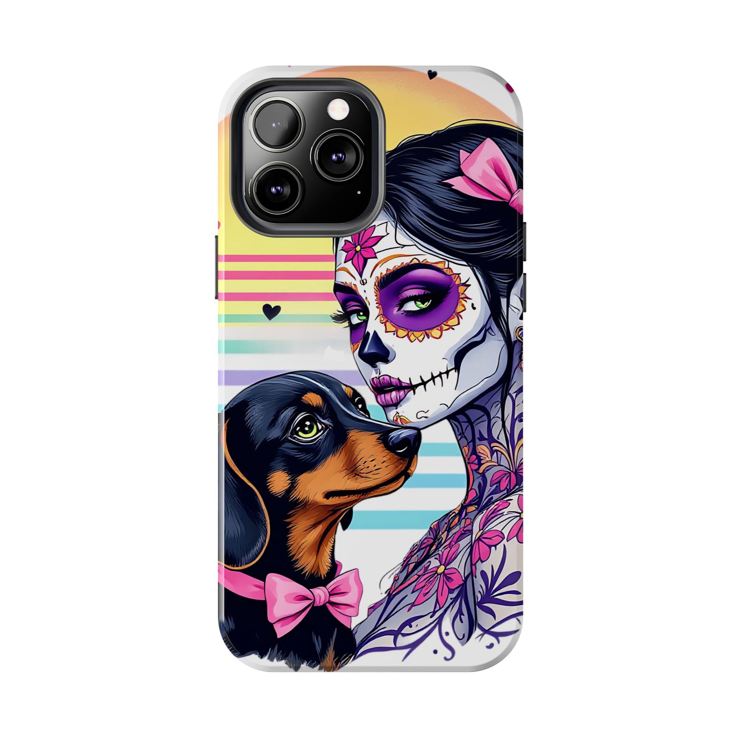 Cute Dachshund Phone Case Dog Lover Gift Tough Phone Cover Doxie Skull