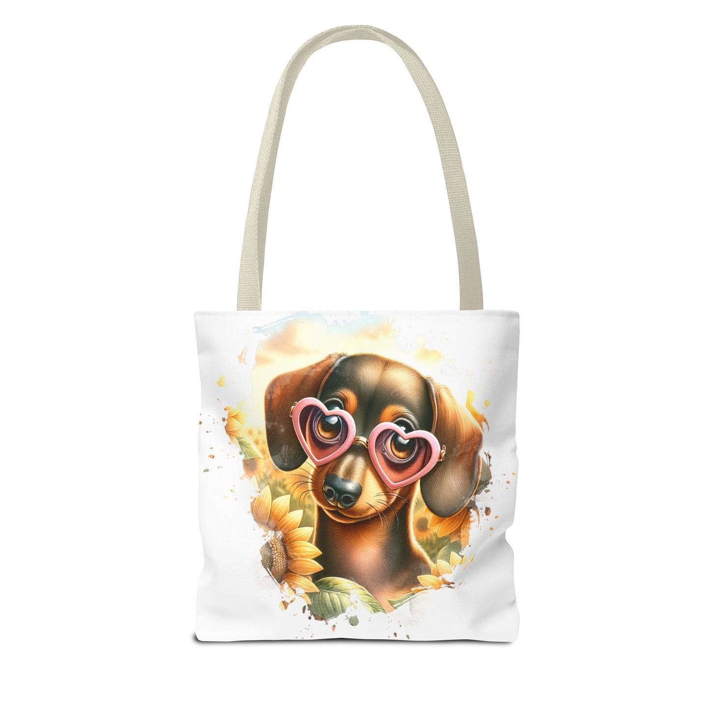 Adorable Red Dachshund Puppy Tote Bag Bright and Cheerful Weiner Sunflowers