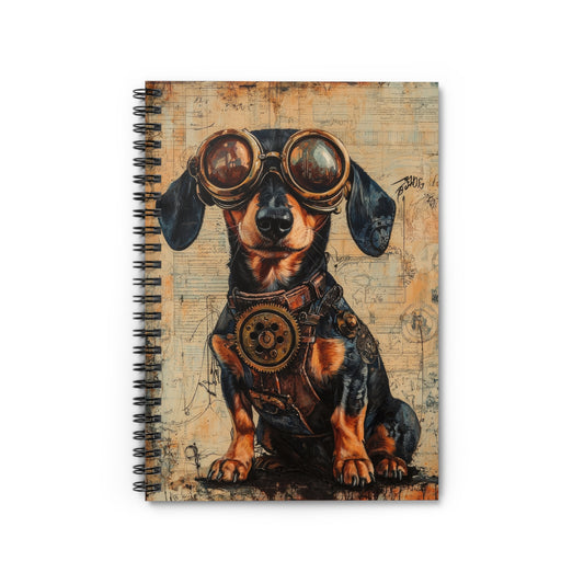 Steam Punk Dachshund Art Inspired Spiral Notebook Pet Journal, Dog Lover Gift