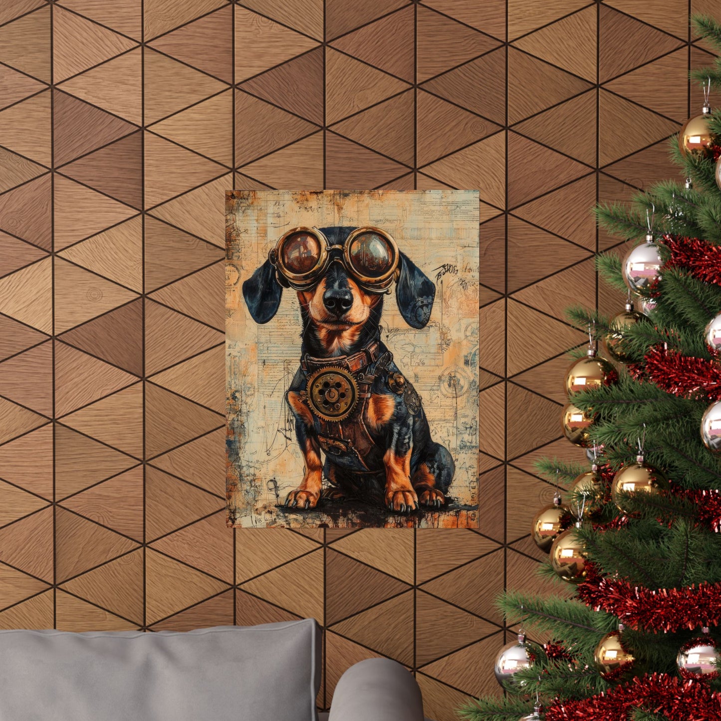 Steam Punk Dachshund Vertical Poster Dog Room Art Gift Game Room Sophisticated