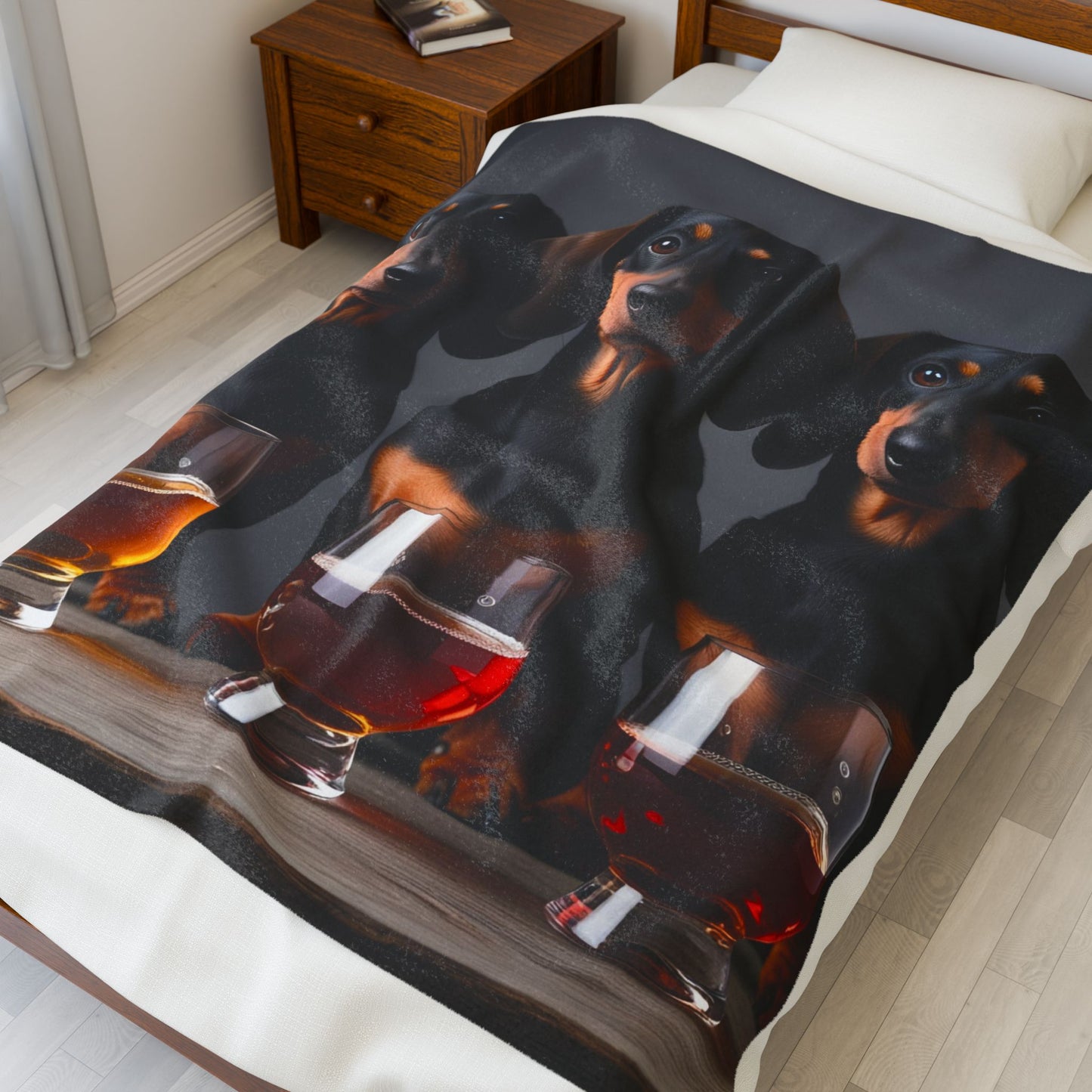 Whiskey Drinking Dachshunds Blanket, Cozy Throw, Dog Lover Gift, Animal Print Bedding, Weiner Dog