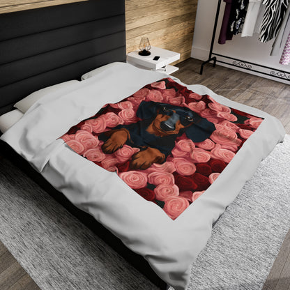 Black and Tan Dachshund Weiner Dog Velveteen Plush Cozy Throw Blanket Valentines