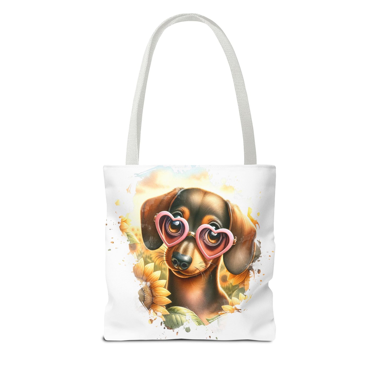 Adorable Red Dachshund Puppy Tote Bag Bright and Cheerful Weiner Sunflowers