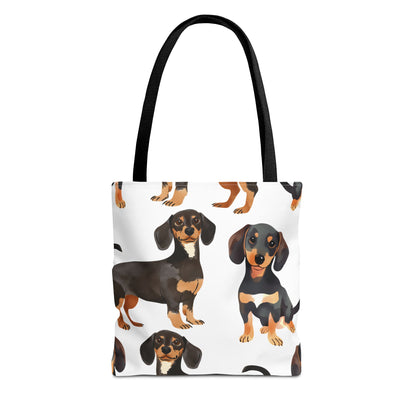 Black and Tan Dachshund Puppy Tote Bag Bright and Cheerful Weiner Doxie Patterned