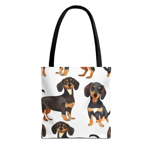 Black and Tan Dachshund Puppy Tote Bag Bright and Cheerful Weiner Doxie Patterned