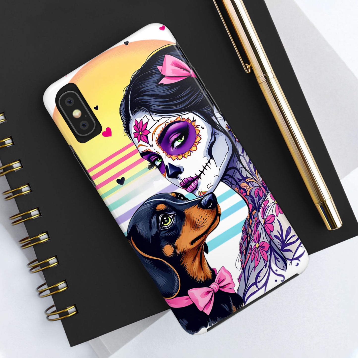 Cute Dachshund Phone Case Dog Lover Gift Tough Phone Cover Doxie Skull