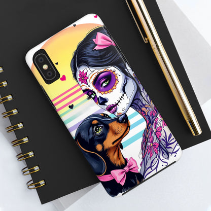 Cute Dachshund Phone Case Dog Lover Gift Tough Phone Cover Doxie Skull