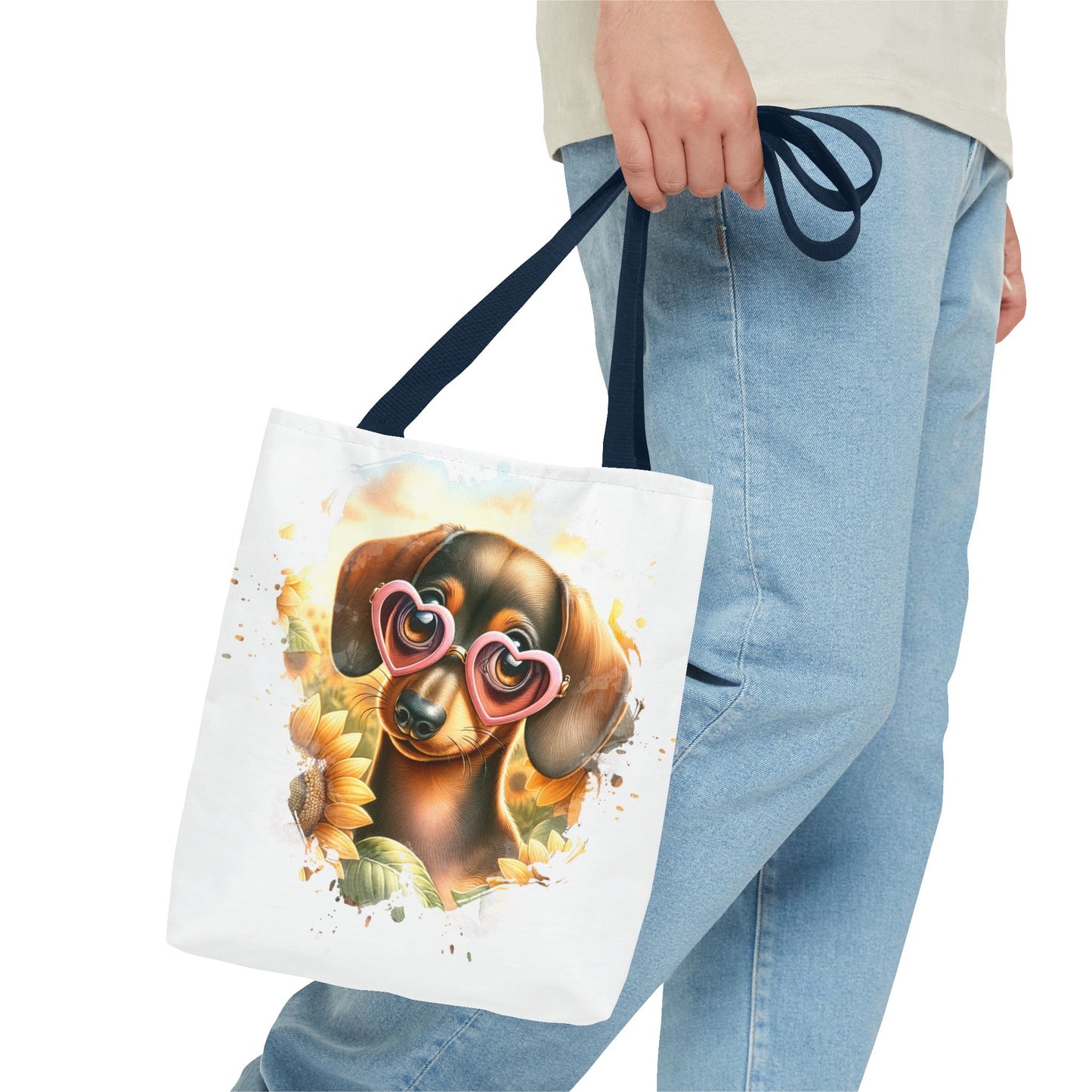 Adorable Red Dachshund Puppy Tote Bag Bright and Cheerful Weiner Sunflowers