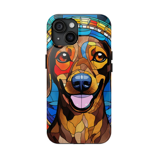 Stained Glass Bright Colorful Dachshund iPhone 15 Tough Phone Cases