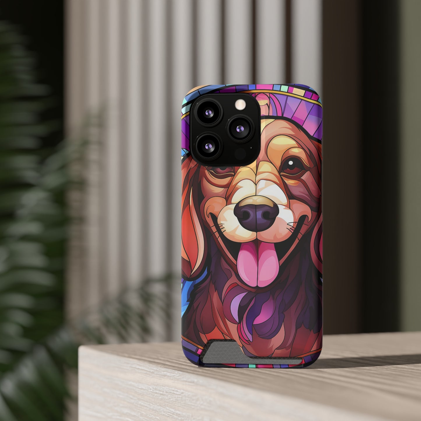Stained Glass Dachshund Phone Case, Trendy Wallet Case for Dog Lovers, Cute Card Holder Cover