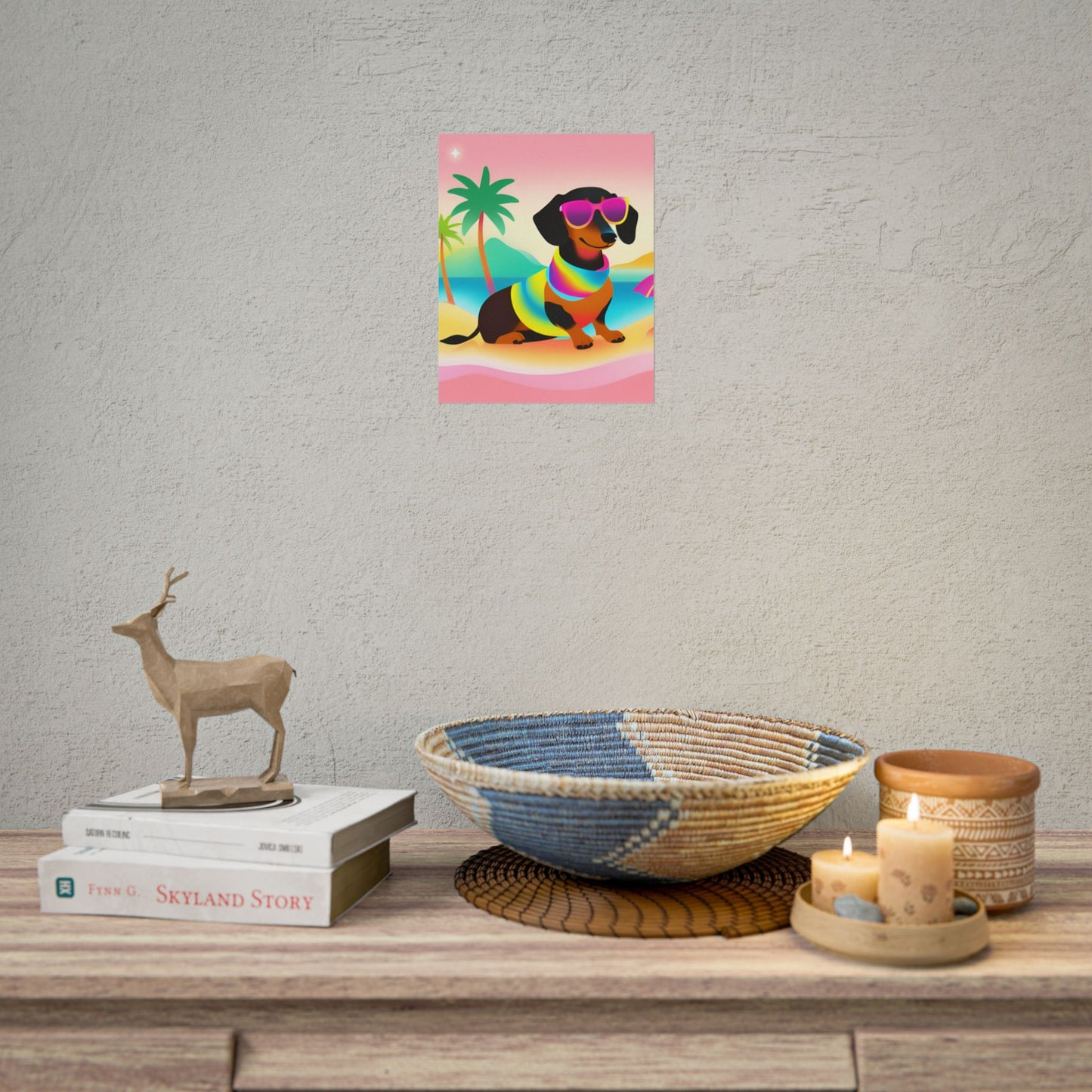 Neon Dachshund Poster Dog Wall Art Animal Lover Kids Room Decoration Girls Weiner Dog