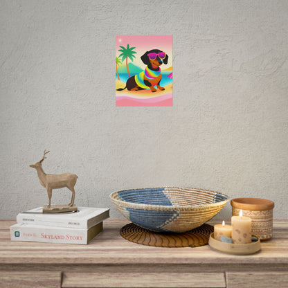 Neon Dachshund Poster Dog Wall Art Animal Lover Kids Room Decoration Girls Weiner Dog