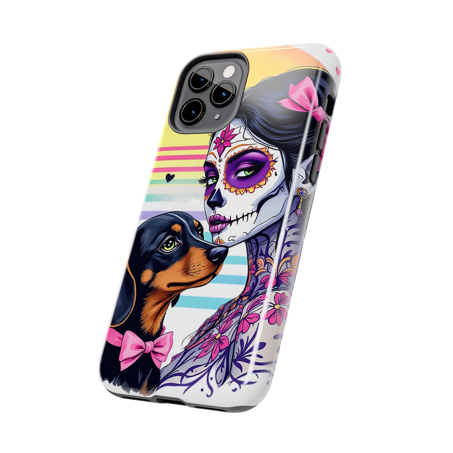 Cute Dachshund Phone Case Dog Lover Gift Tough Phone Cover Doxie Skull