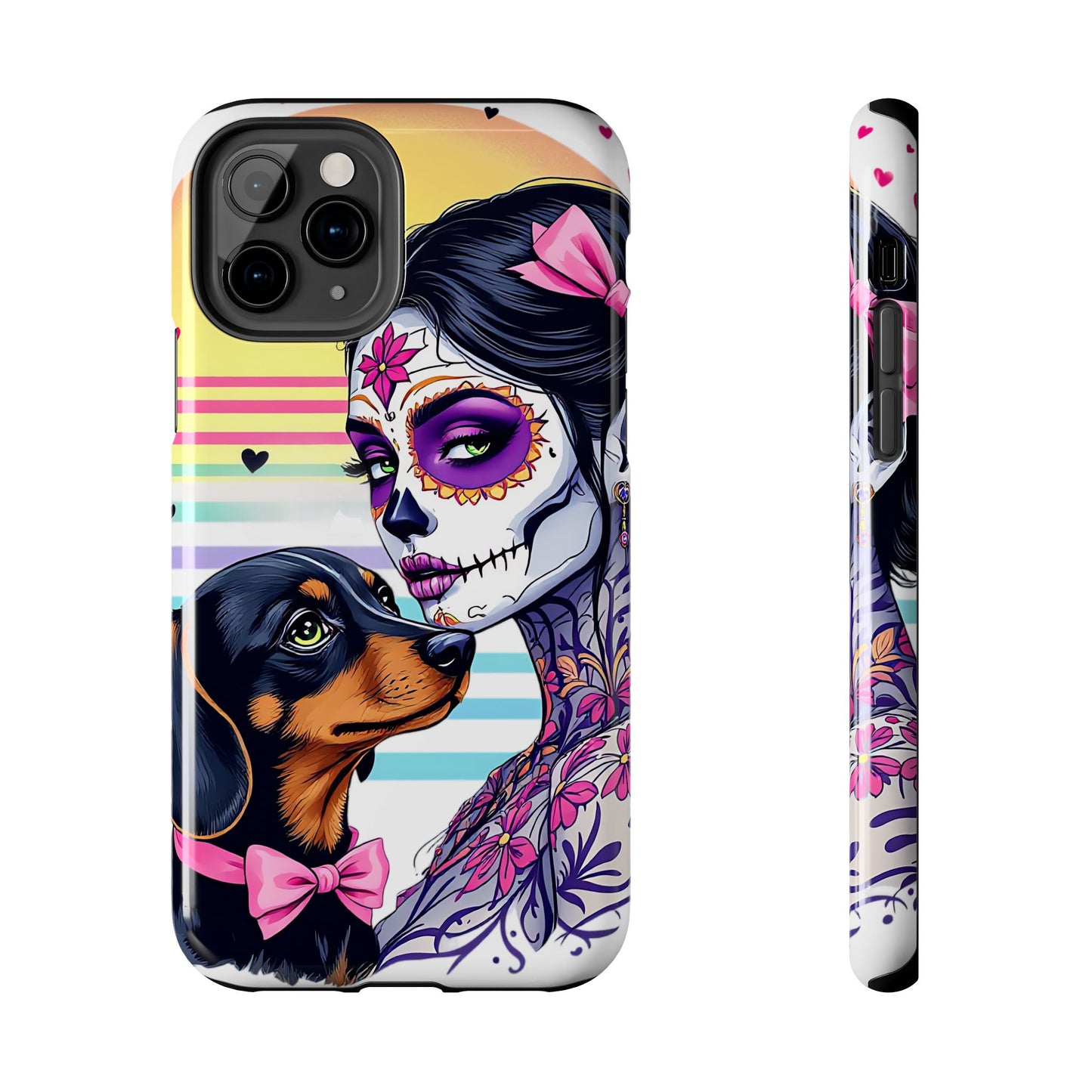 Cute Dachshund Phone Case Dog Lover Gift Tough Phone Cover Doxie Skull